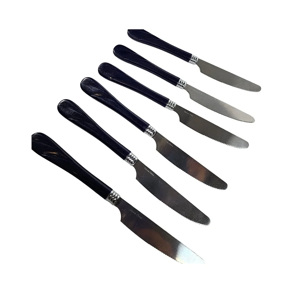 Gibson China Dinner Knives Set of 6 Navy‎ Blue Swirl Handle Serrated